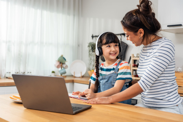 The availability of the parent in the home while the child takes their lesson online allows the parent to listen to the instructions and offer help.